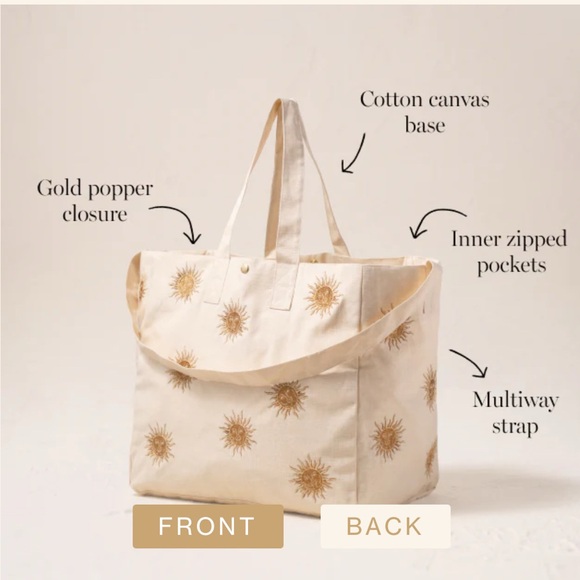 NEW Embroidered Sun Motif Carry-All Tote Bag